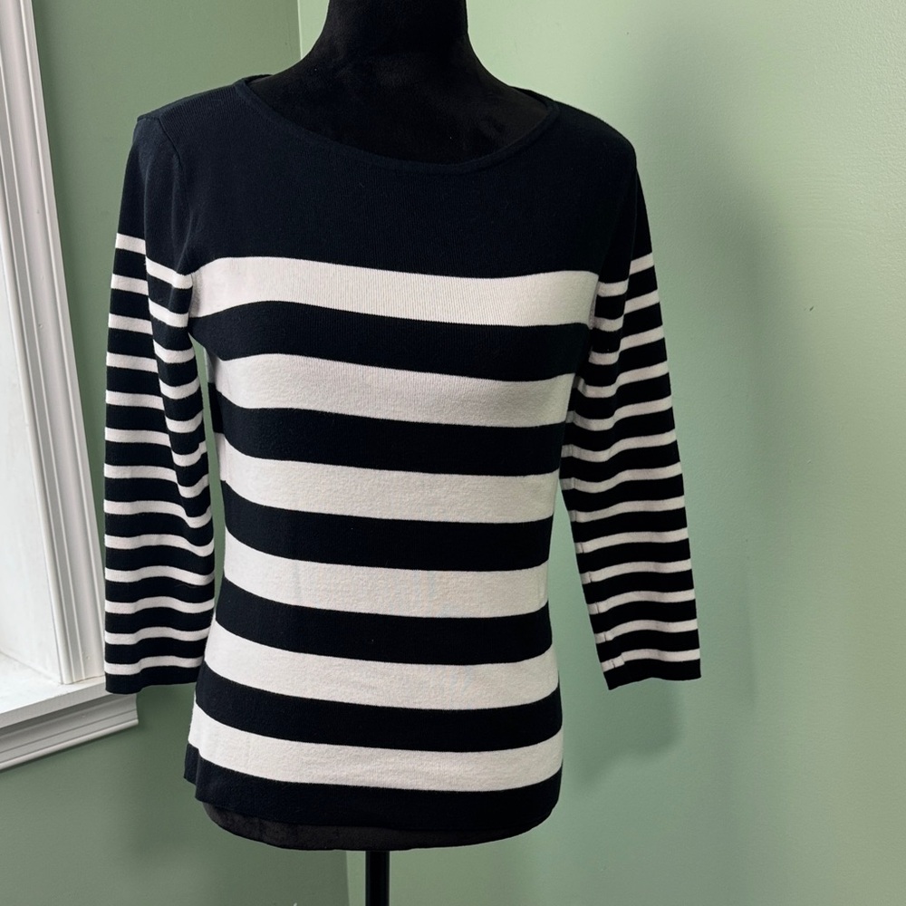 Talbots black and white striped sweater medium - Picture 1 of 6